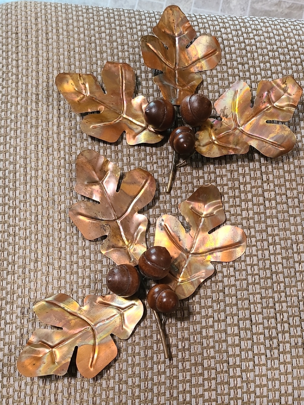 Vintage Copper Tone Oak Leaf & Acorn Wall Decor Set of 2 Mid Century Autumn Art